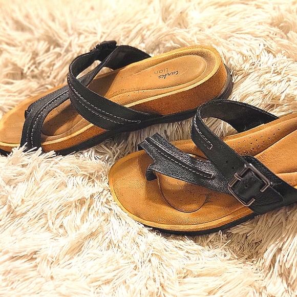 CLARKS BRAND NAME CORK SOLE FOOTBED BIRKENSTOCK STYLE SLIDE ON SANDALS - Picture 8 of 9